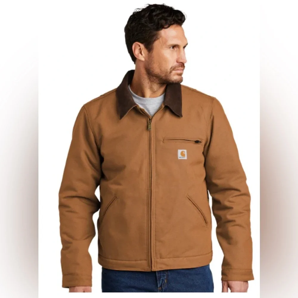 Carhartt Brown Men's M Work Jacket Relaxed Fit Mid-Length Full Zip Spread Collar